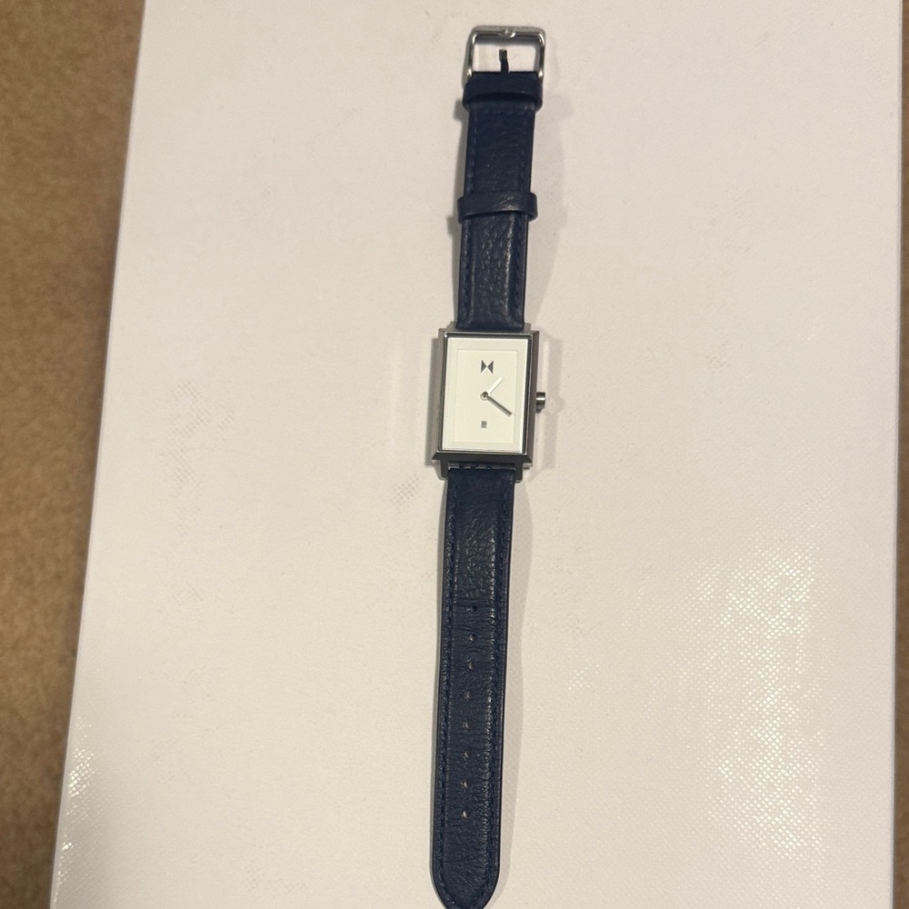 Ladies MVMT classic square watch with blue leather strap